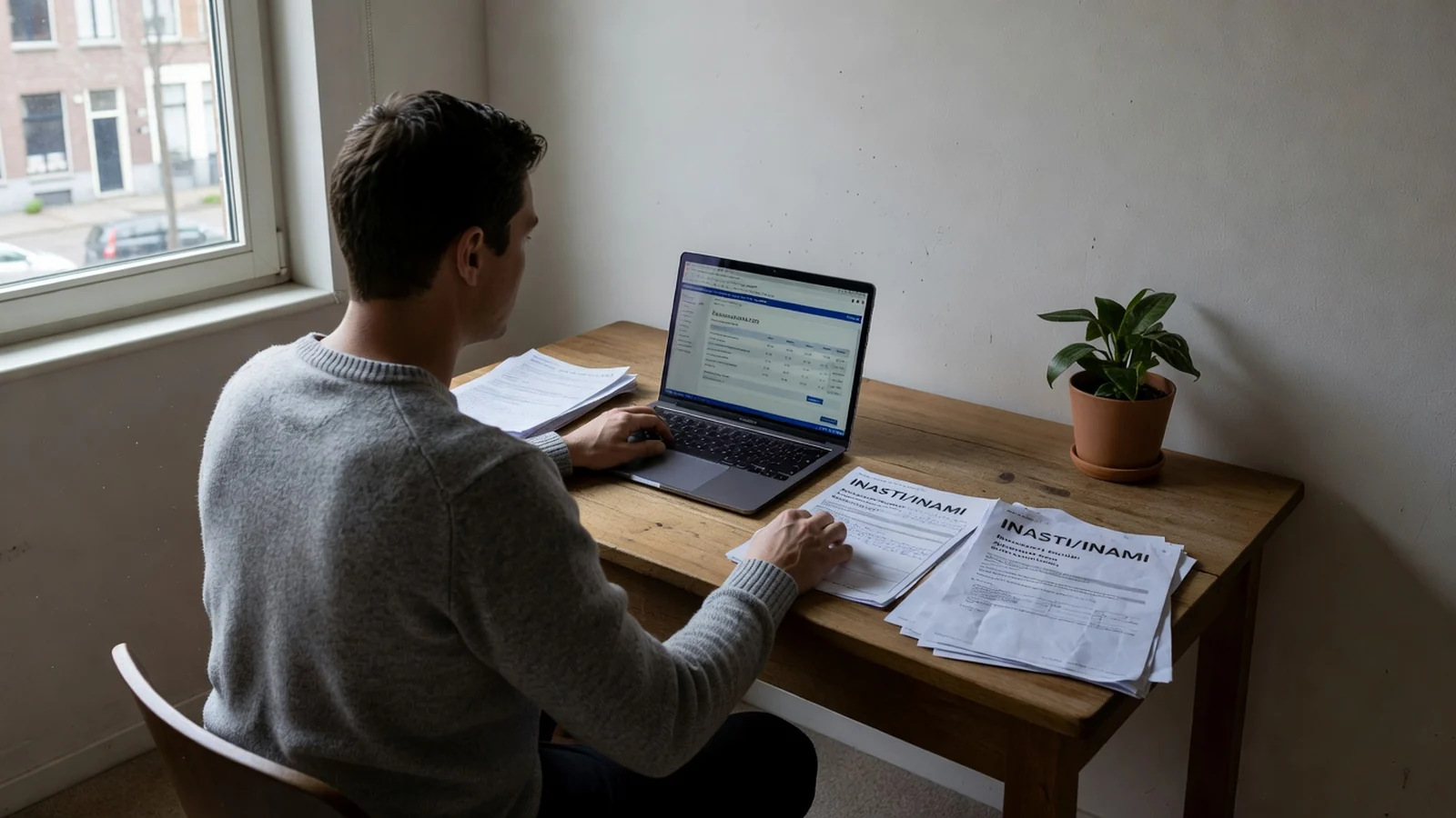 Indépendant belge consultant ses cotisations INASTI à son bureau